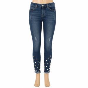 Zara Basic Pearl Embellished Skinny Jeans Dark Wash Women’s US 4 EU 36